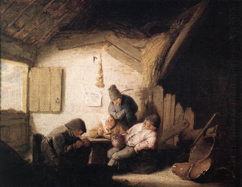 Village Tavern with Four Figures sag, OSTADE, Adriaen Jansz. van